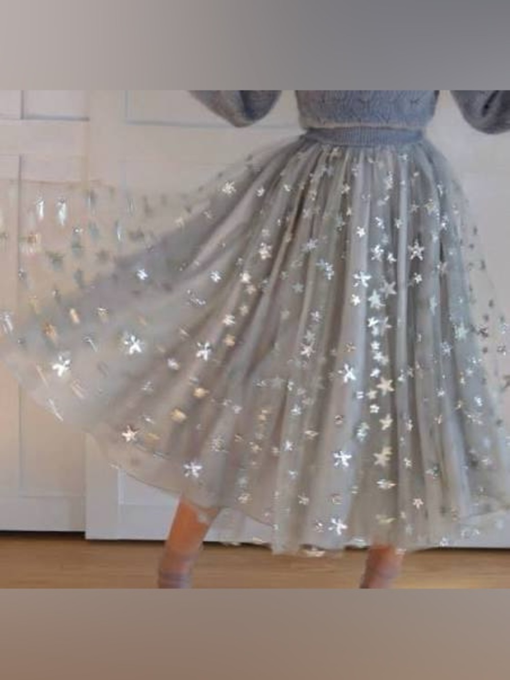 Lirika Matoshi Gray Tule Sequins Star Midi Skirt M